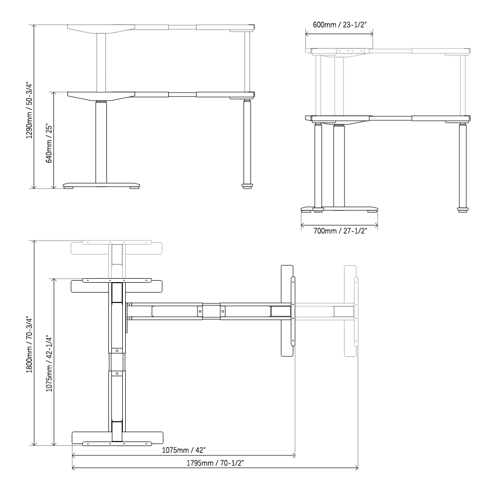 Triple-Sit-to-Stand-Desk-（Front-view)