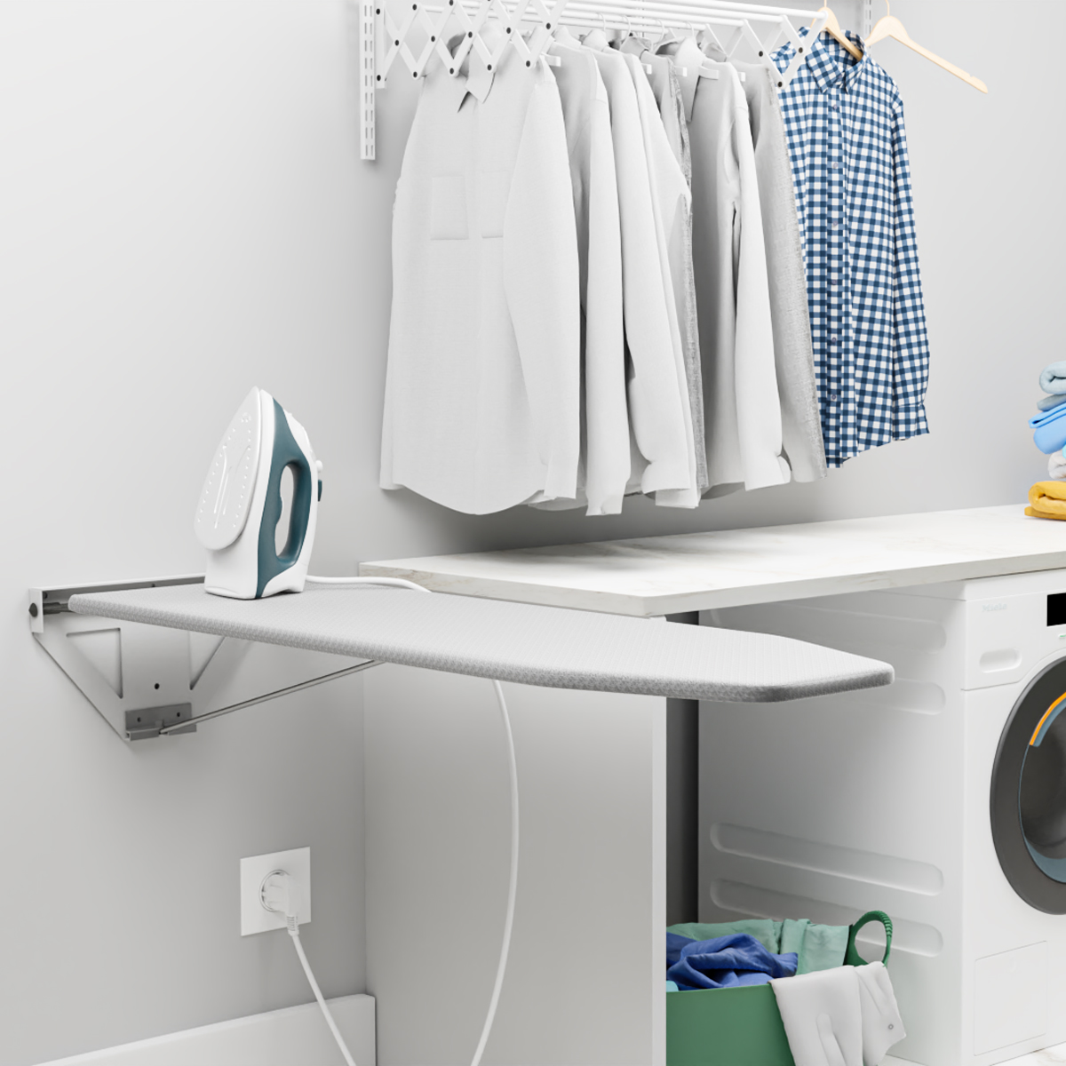Details about   Folding Hidden Wall-Mounted Ironing Board for Laundry Room Space Saving 180° 