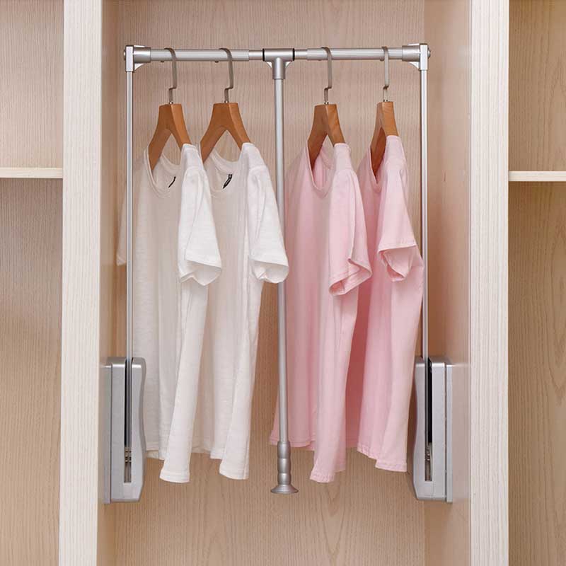 Zoternen Lift/Pull Down Adjustable Width Wardrobe Clothes Hanging Rail Soft Return Space Saving 450-600mm Silver