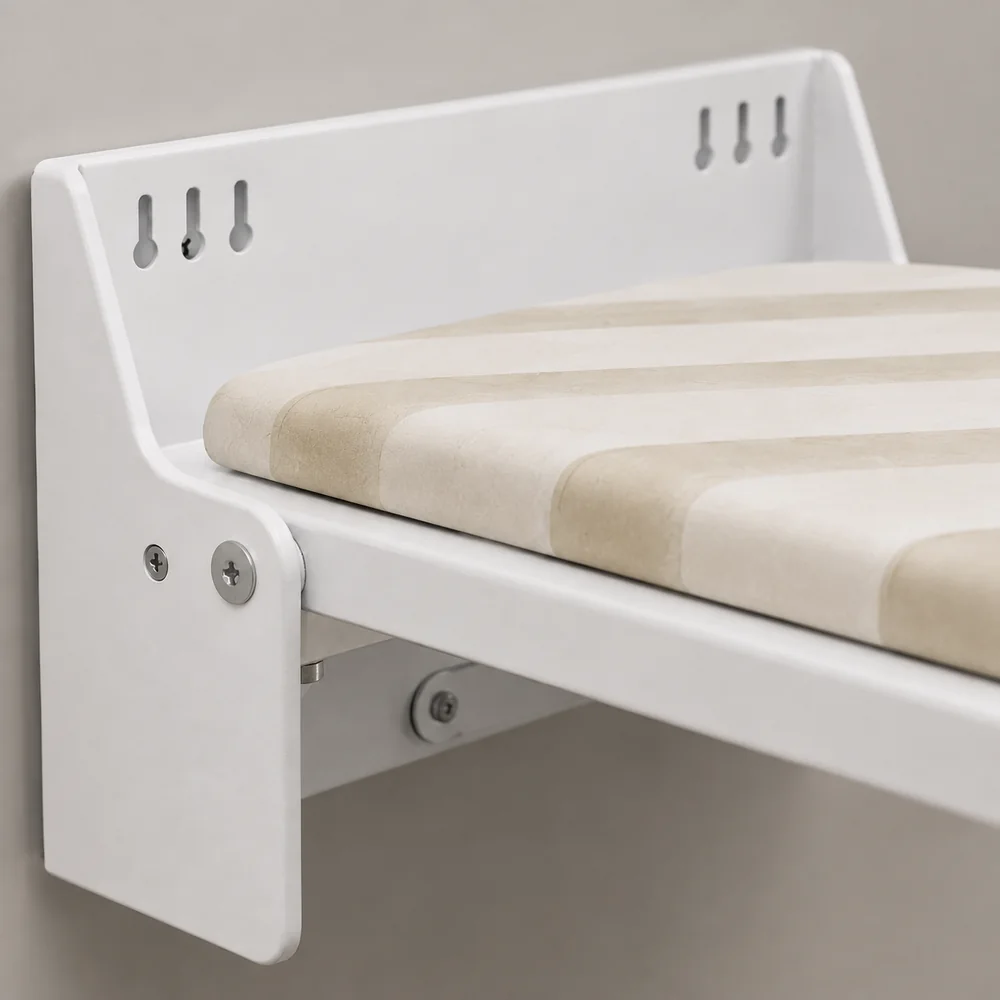 Close view of wall mounted ironing board mounting bracket